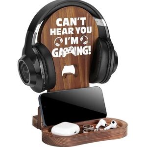 NWT Wooden Gaming Headset Stand with Phone Holder
